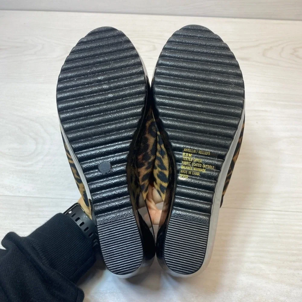 Anne Klein Women 8.5 Akrellin Wedge Sandals Leopard Print Black Animal Slide Y2k